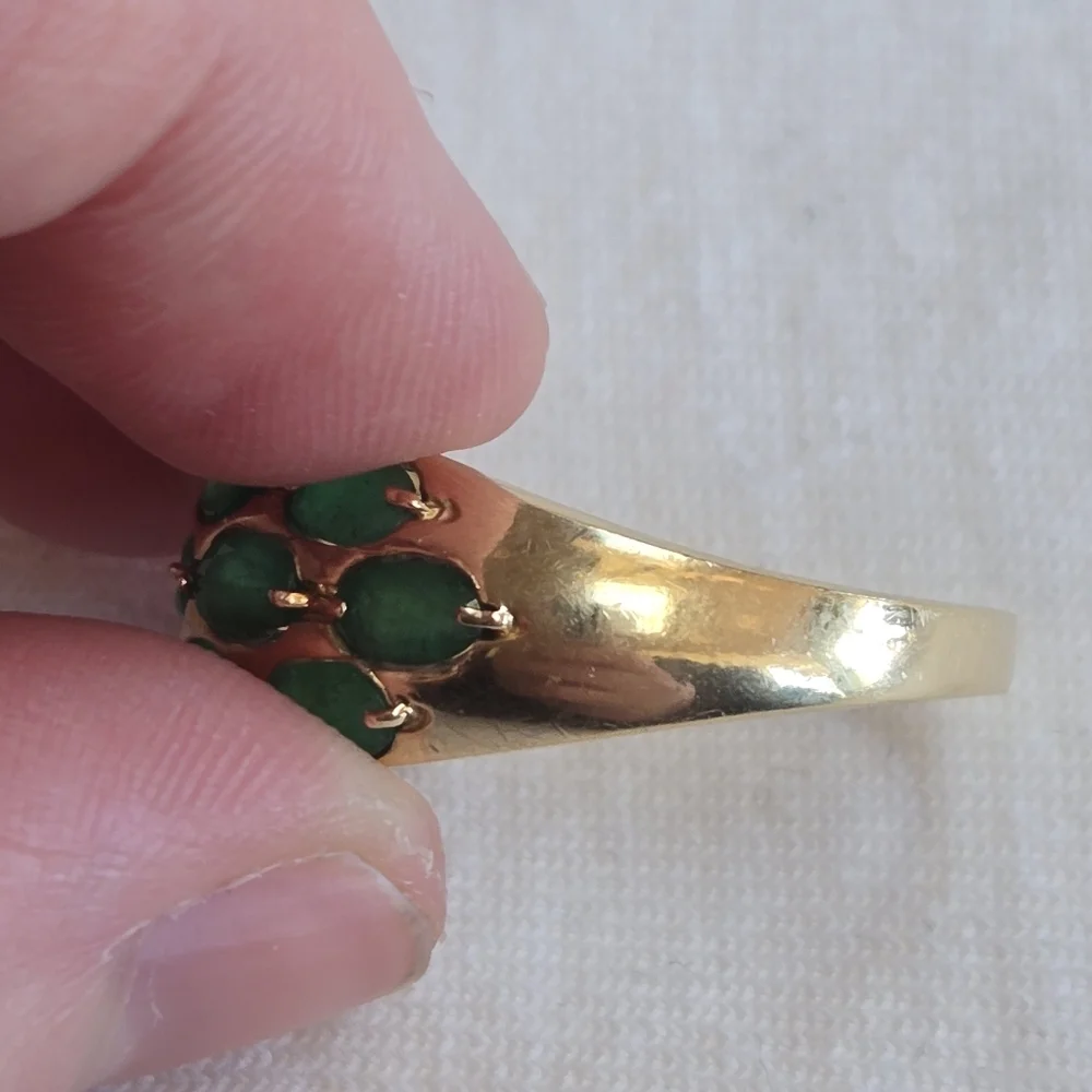 Vintage 14k Gold Emerald Green Oval 13 Stone Ring Size 64